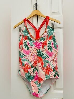 Caribbean Joe Beaded Tropical One Piece Swimsuit XL